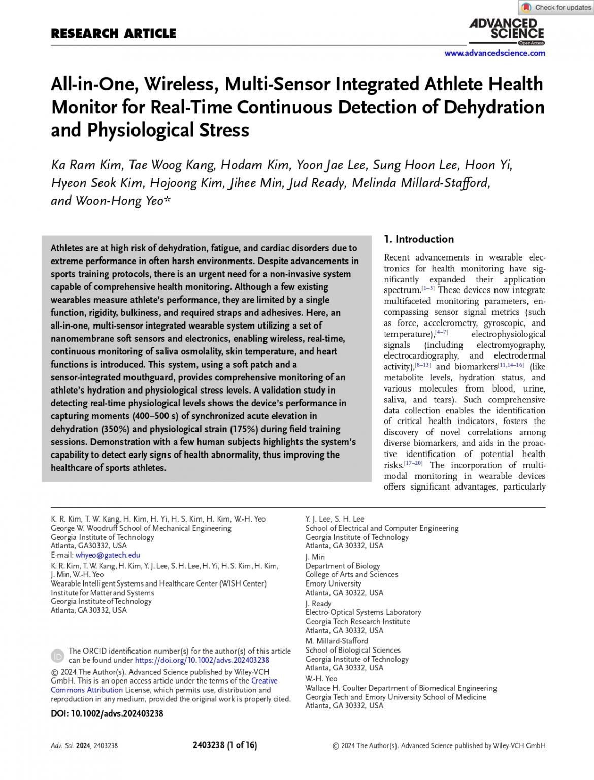 All‐in‐One, Wireless, Multi‐Sensor Integrated Athlete Health Monitor for Real‐Time Continuous Detection of Dehydration and .jpg